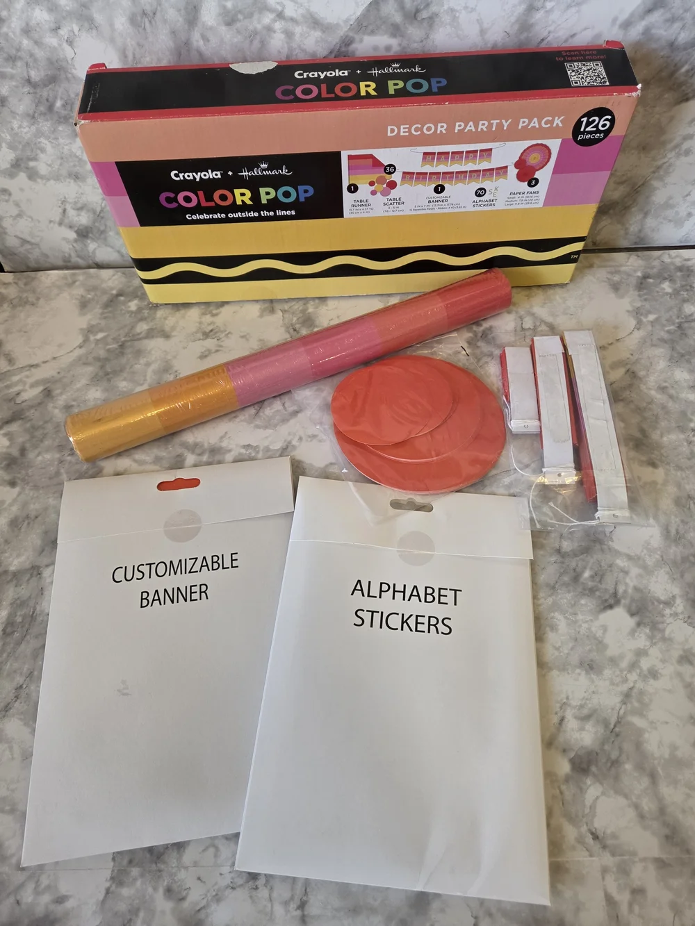 Crayola & Hallmark Color Pop Party Pack Decor - 126 Pieces Table Runner & Banner